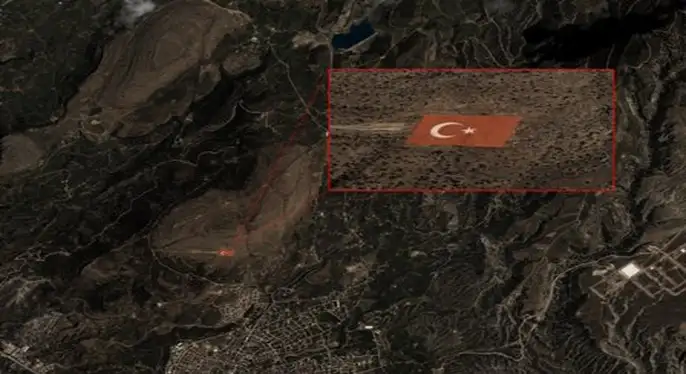 MUT’TAKİ TÜRK BAYRAĞI UYDUDAN GÖRÜNTÜLENDİ
