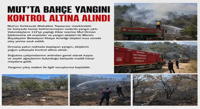 Mut’ta Bahçe Yangını Kontrol Altına Alındı