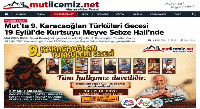 Mut’ta 9. Karacaoğlan Türküleri Gecesi 19 Eylül’de Düzenlenecek